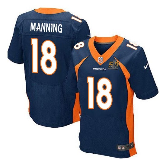 Nike Broncos 18 Peyton Manning Blue Super Bowl 50 Elite Jersey