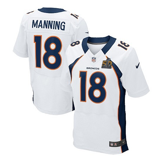 Nike Broncos 18 Peyton Manning White Super Bowl 50 Elite Jersey