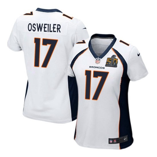 Nike Broncos 17 Brock Osweiler White Women Super Bowl 50 Game Jersey