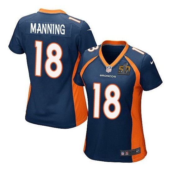 Nike Broncos 18 Peyton Manning Blue Women Super Bowl 50 Game Jersey