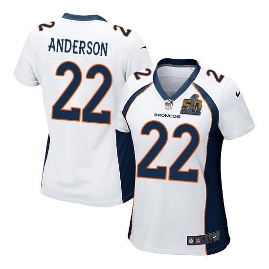 Nike Broncos 22 C.J. Anderson White Women Super Bowl 50 Game Jersey - Click Image to Close