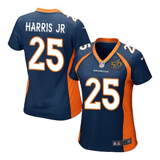 Nike Broncos 25 Chris Harris Jr Blue Women Super Bowl 50 Game Jersey