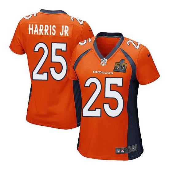 Nike Broncos 25 Chris Harris Jr Orange Women Super Bowl 50 Game Jersey