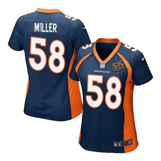 Nike Broncos 58 Von Miller Blue Women Super Bowl 50 Game Jersey - Click Image to Close