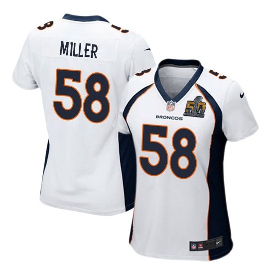 Nike Broncos 58 Von Miller White Women Super Bowl 50 Game Jersey - Click Image to Close