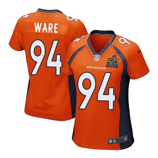 Nike Broncos 94 DeMarcus Ware Orange Women Super Bowl 50 Game Jersey