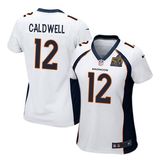 Nike Broncos 12 Andre Caldwel White Women Super Bowl 50 Game Jersey