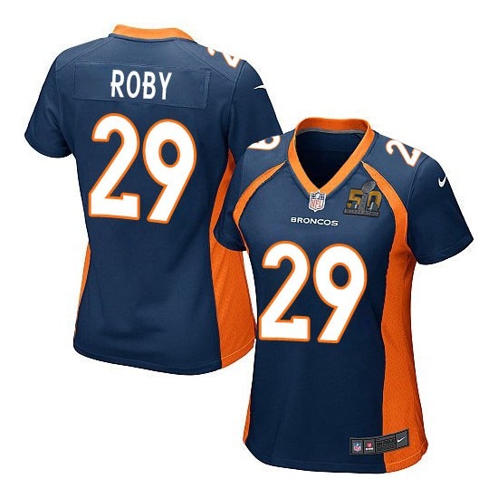 Nike Broncos 29 Bradley Roby Blue Women Super Bowl 50 Game Jersey - Click Image to Close