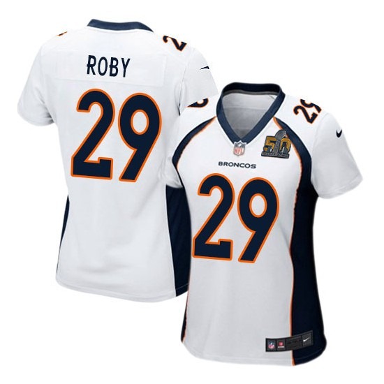 Nike Broncos 29 Bradley Roby White Women Super Bowl 50 Game Jersey