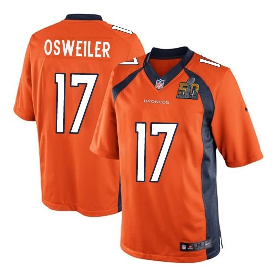 Nike Broncos 17 Brock Osweiler Orange Youth Super Bowl 50 Game Jersey
