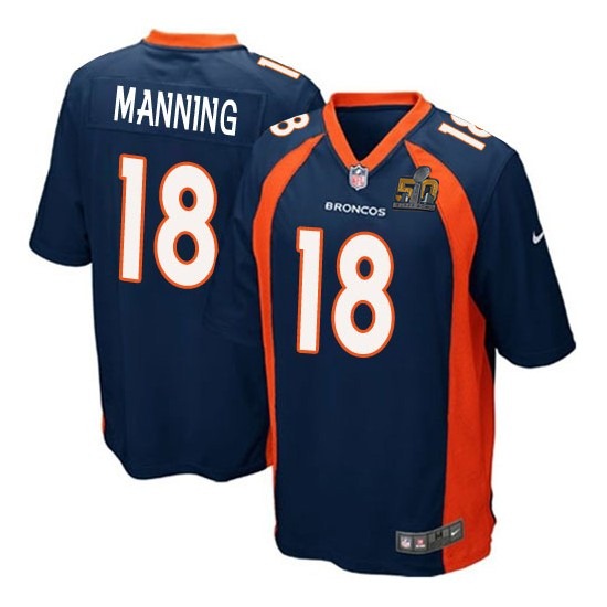 Nike Broncos 18 Payton Manning Blue Youth Super Bowl 50 Game Jersey