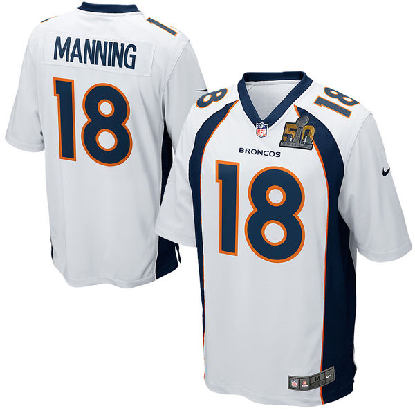 Nike Broncos 18 Peyton Manning White Youth Super Bowl 50 Game Jersey