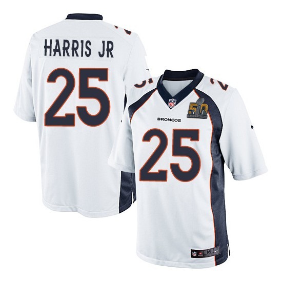 Nike Broncos 25 Chris Harris Jr White Youth Super Bowl 50 Game Jersey - Click Image to Close