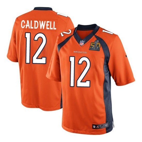 Nike Broncos 12 Andre Caldwell Orange Youth Super Bowl 50 Game Jersey - Click Image to Close