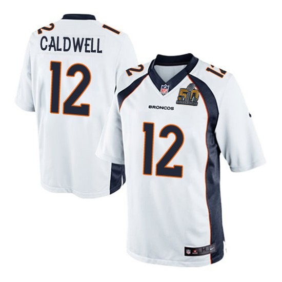 Nike Broncos 12 Andre Caldwell White Youth Super Bowl 50 Game Jersey