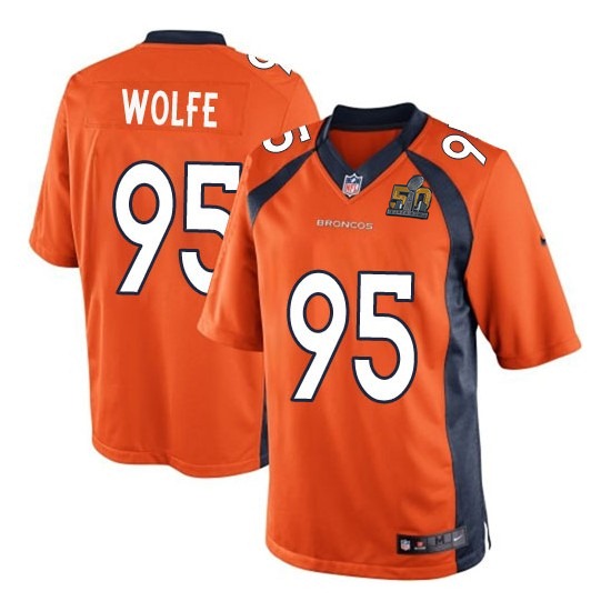 Nike Broncos 95 Derek Wolfe Orange Youth Super Bowl 50 Game Jersey - Click Image to Close