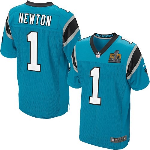 Nike Panthers 1 Cam Newton Blue Super Bowl 50 Elite Jersey - Click Image to Close