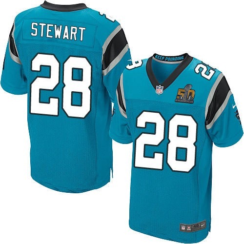 Nike Panthers 28 Jonathan Stewart Blue Super Bowl 50 Elite Jersey