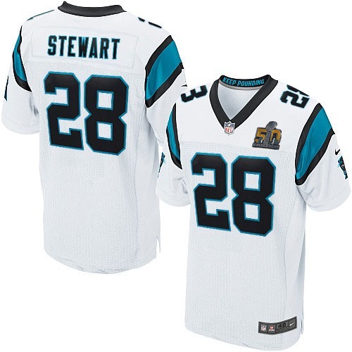 Nike Panthers 28 Jonathan Stewart White Super Bowl 50 Elite Jersey