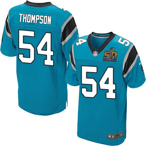 Nike Panthers 54 Shaq Thompson Blue Super Bowl 50 Elite Jersey - Click Image to Close