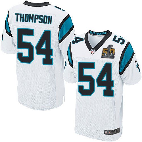 Nike Panthers 54 Shaq Thompson White Super Bowl 50 Elite Jersey