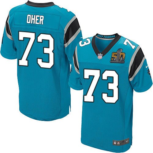 Nike Panthers 73 Michael Oher Blue Super Bowl 50 Elite Jersey