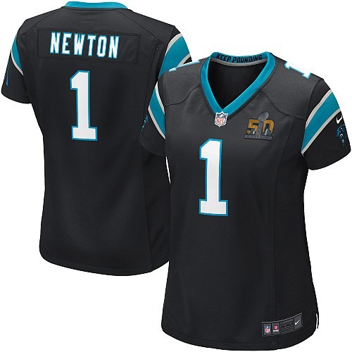 Nike Panthers 1 Cam Newton Black Women Super Bowl 50 Game Jersey
