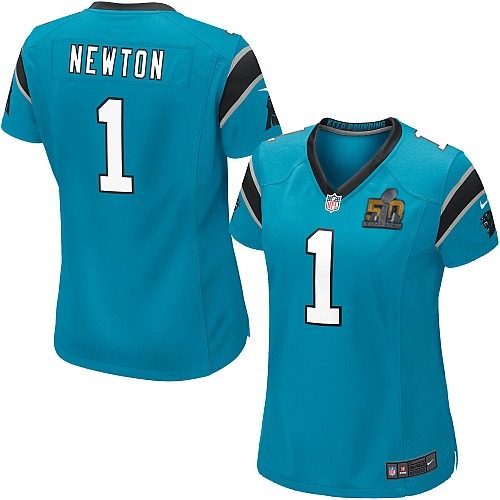 Nike Panthers 1 Cam Newton Blue Women Super Bowl 50 Game Jersey