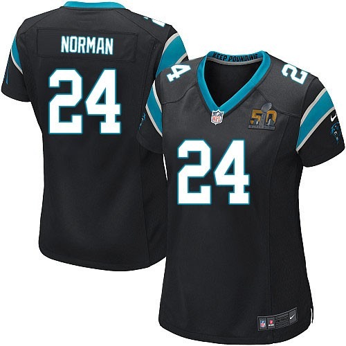 Nike Panthers 24 Josh Norman Black Women Super Bowl 50 Game Jersey
