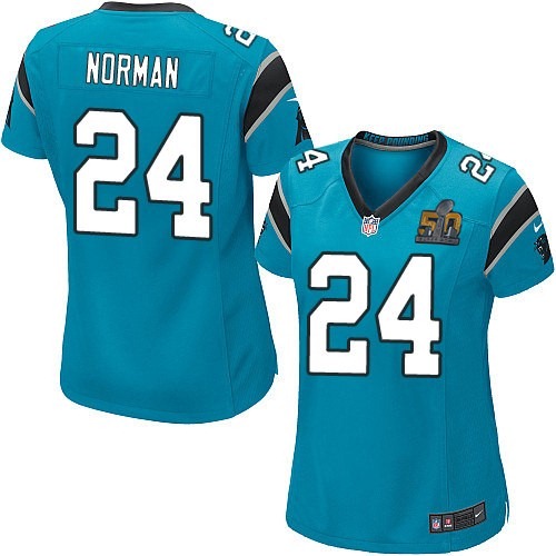 Nike Panthers 24 Josh Norman Blue Women Super Bowl 50 Game Jersey