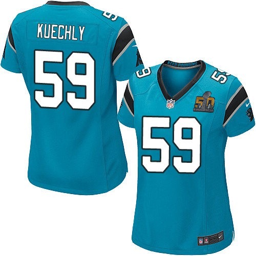 Nike Panthers 59 Luke Kuechly Blue Women Super Bowl 50 Game Jersey