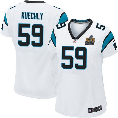 Nike Panthers 59 Luke Kuechly White Women Super Bowl 50 Game Jersey