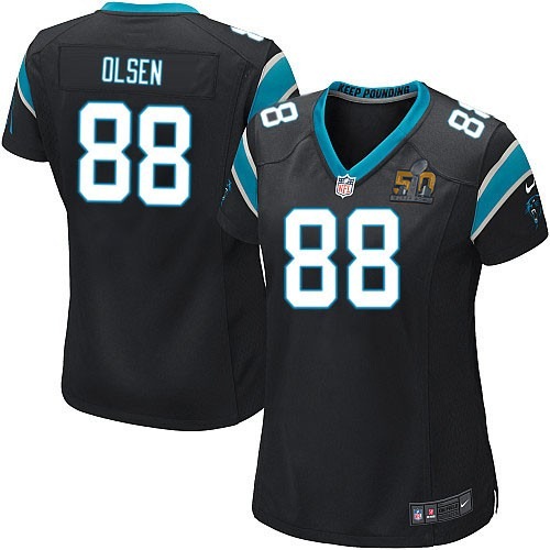 Nike Panthers 88 Greg Olsen Black Women Super Bowl 50 Game Jersey