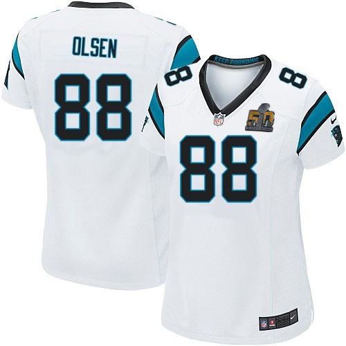 Nike Panthers 88 Greg Olsen White Women Super Bowl 50 Game Jersey