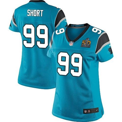 Nike Panthers 99 Kawann Short Blue Women Super Bowl 50 Game Jersey
