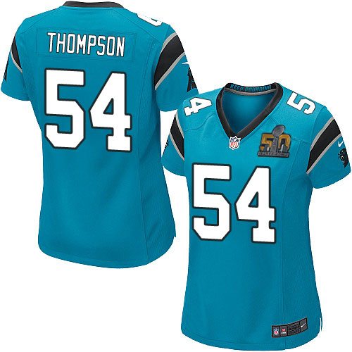 Nike Panthers 54 Shaq Thompson Blue Women Super Bowl 50 Game Jersey