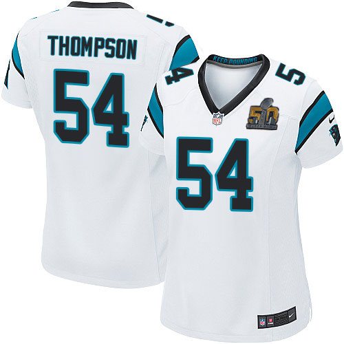 Nike Panthers 54 Shaq Thompson White Women Super Bowl 50 Game Jersey