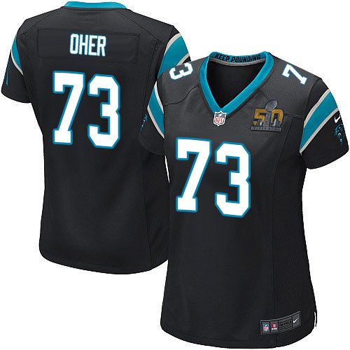 Nike Panthers 73 Michael Oher Black Women Super Bowl 50 Game Jersey