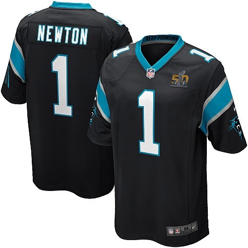 Nike Panthers 1 Cam Newton Black Youth Super Bowl 50 Game Jersey