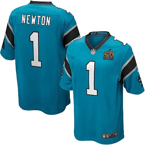 Nike Panthers 1 Cam Newton Blue Youth Super Bowl 50 Game Jersey