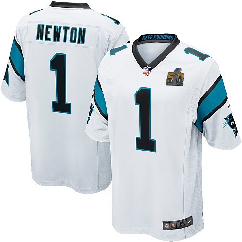 Nike Panthers 1 Cam Newton White Youth Super Bowl 50 Game Jersey