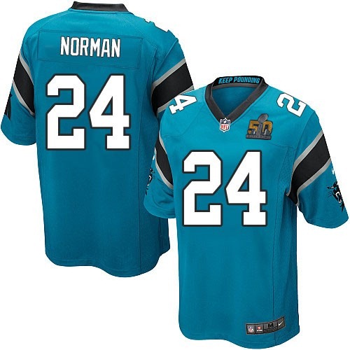 Nike Panthers 24 Josh Norman Blue Youth Super Bowl 50 Game Jersey - Click Image to Close