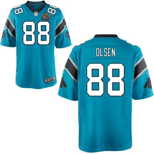 Nike Panthers 88 Greg Olsen Blue Youth Super Bowl 50 Game Jersey - Click Image to Close