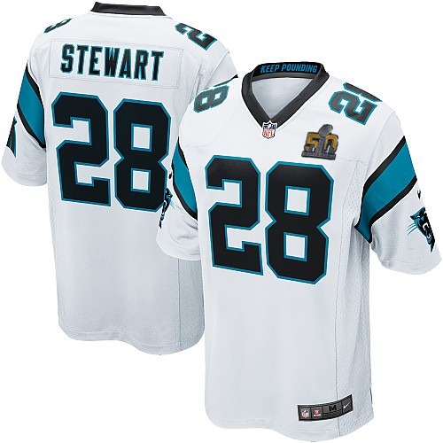 Nike Panthers 28 Jonathan Stewart White Youth Super Bowl 50 Game Jersey - Click Image to Close