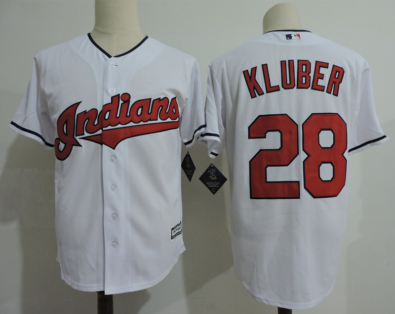 Indians 28 Corey Kluber White Cool Base Jersey - Click Image to Close