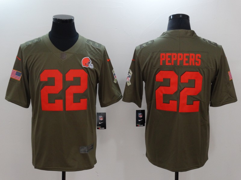 Nike Browns 22 Jabrill Peppers Olive Salute To Service Limited Jersey