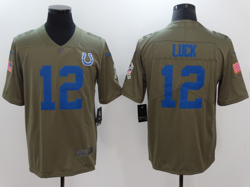 Nike Colts 12 Andrew Luck Olive Salute To Service Limited Jersey