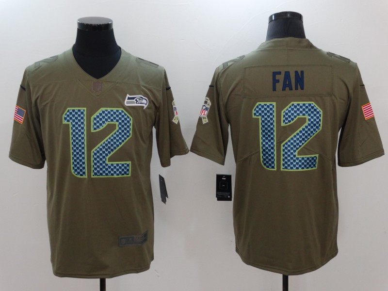 Nike Seahawks 12 Fan Olive Salute To Service Limited Jersey - Click Image to Close