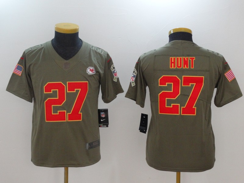 Nike Chiefs 27 Kareem Hunt Olive Youth Salute To Service Limited Jersey