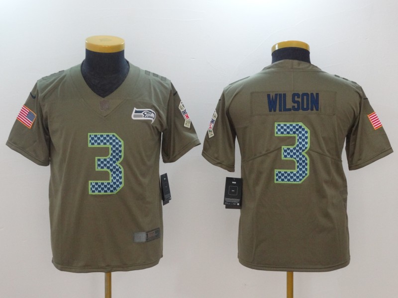 Nike Seahawks 3 Russell Wilson Olive Youth Salute To Service Limited Jersey